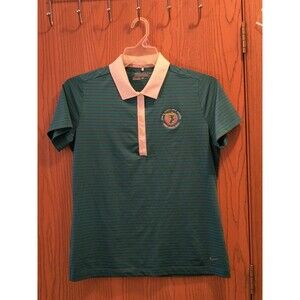Coral Sands Golf Course Polo Shirt Teal Striped Women's Large Nike Golf